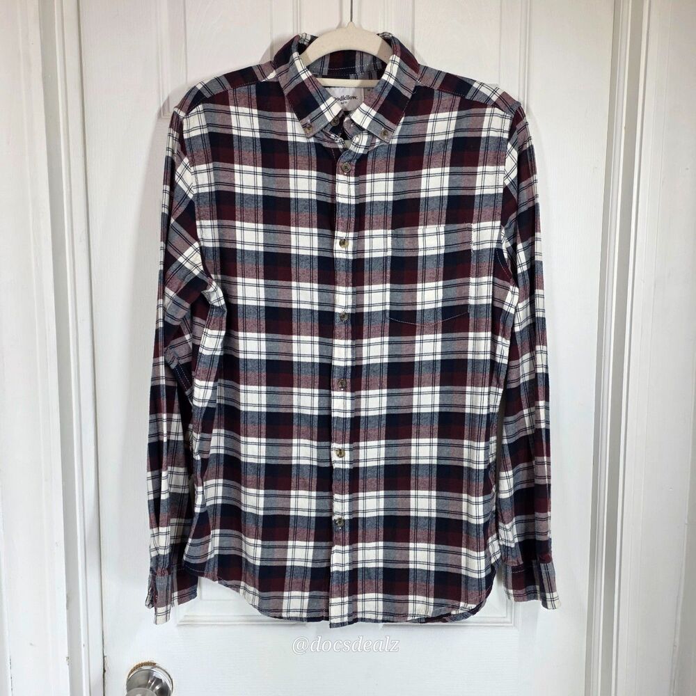 Goodfellow & Co. Button Up Shirt Plaid Maroon and Navy Men's Medium